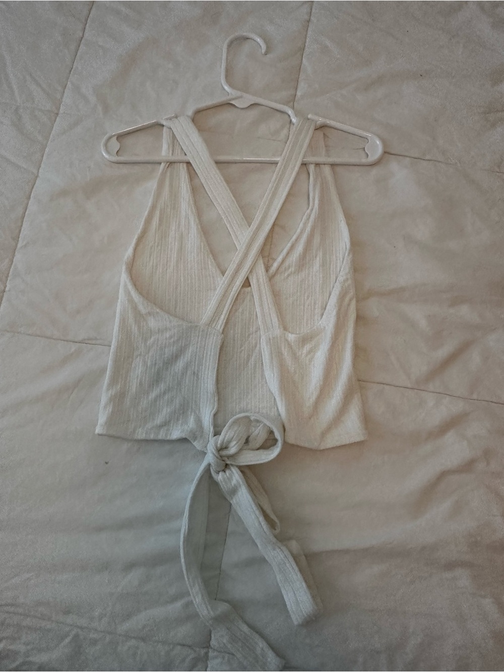 Lulus Cream Ribbed Cross-Back Tank Top - Picture 2 of 3